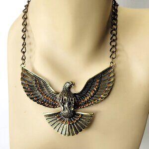 Eagle Pendant Necklace Antique Gold Eagle Statement Pendant Necklace